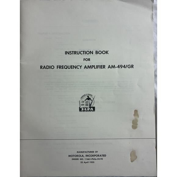 Motorola Instruction Book Radio Frequency Amplifier AM-494/GR 1953 - Manual - Picture 5 of 9